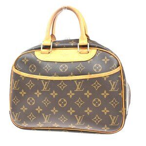 LOUIS VUITTON LV Logo Trouville Hand Bag Monogram Leather Brown M42228 84EF326